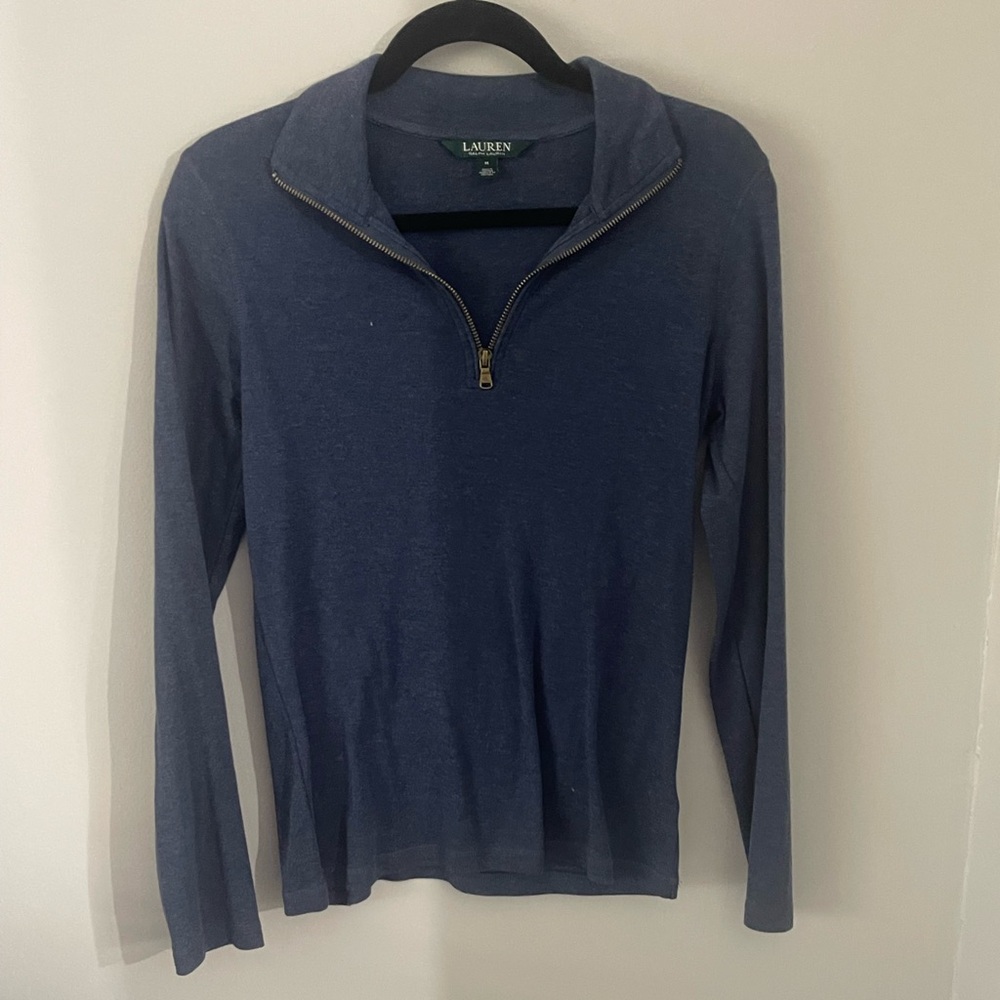 Polo Ralph Lauren Sweater Womens medium Navy Blue Pullover 1/4 Zip Mock Neck